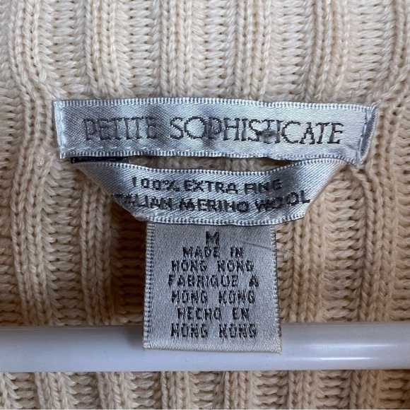 New Petite Sophisticate Womens Merino Wool Full Zip Cardigan Sz M Italian Cream - Picture 10 of 14